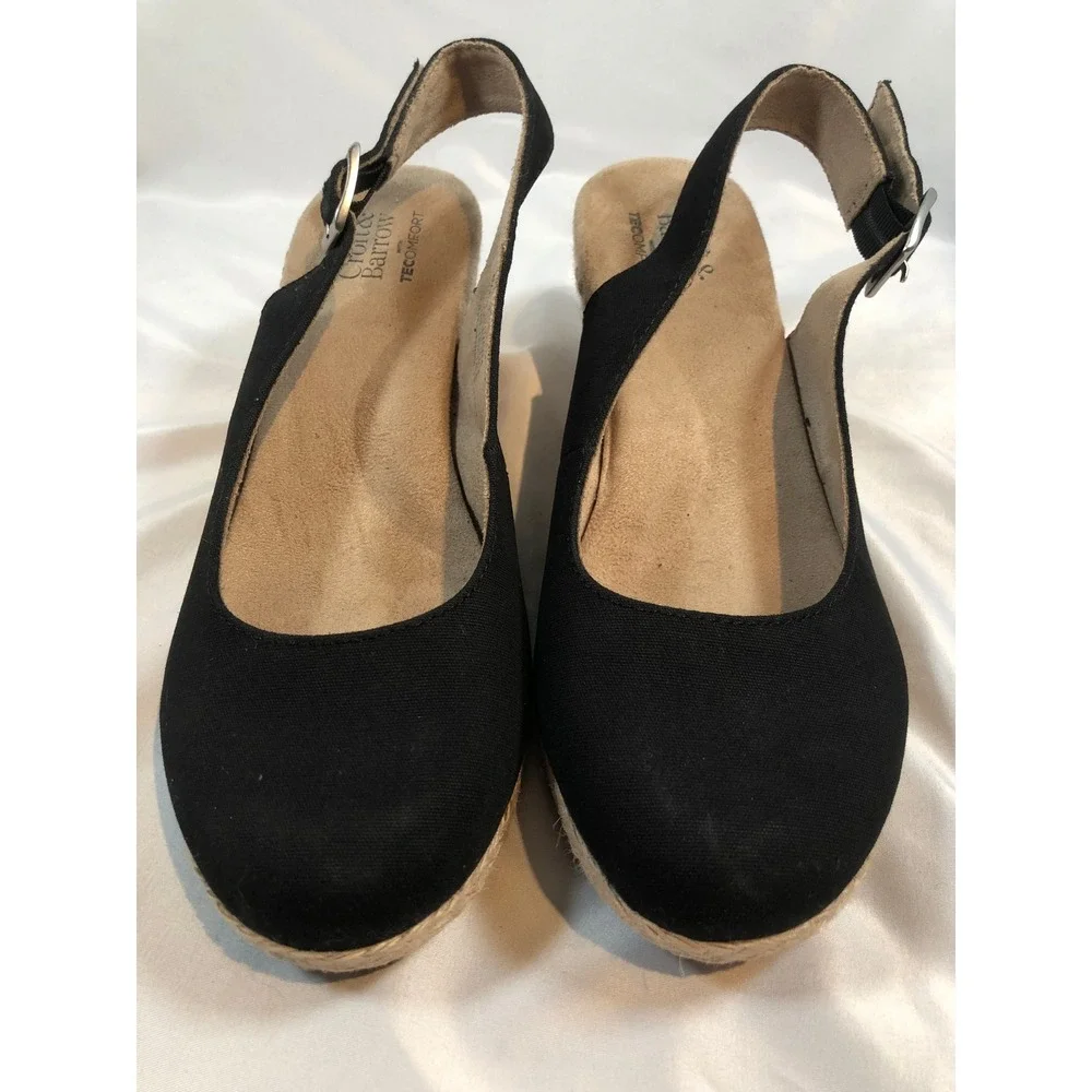 Croft & Barrow Black Espadrille Wedge‎ Sandals Slingback Tecomfort Womens 8.5 M